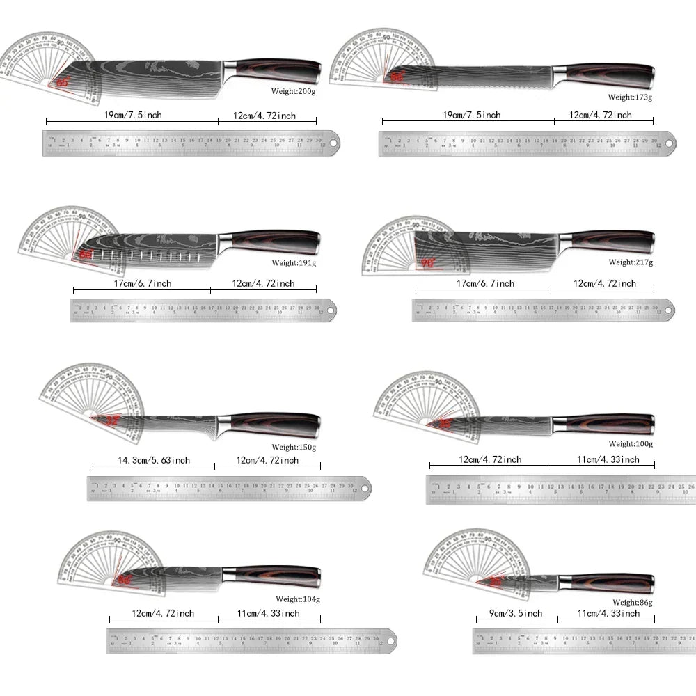 Kitchen Knife Set Forged Stainless Steel Wooden Handles