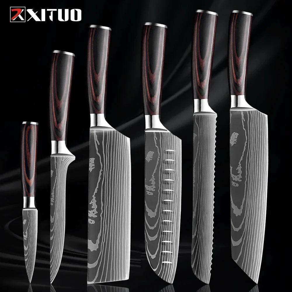 Kitchen Knife Set Forged Stainless Steel Wooden Handles