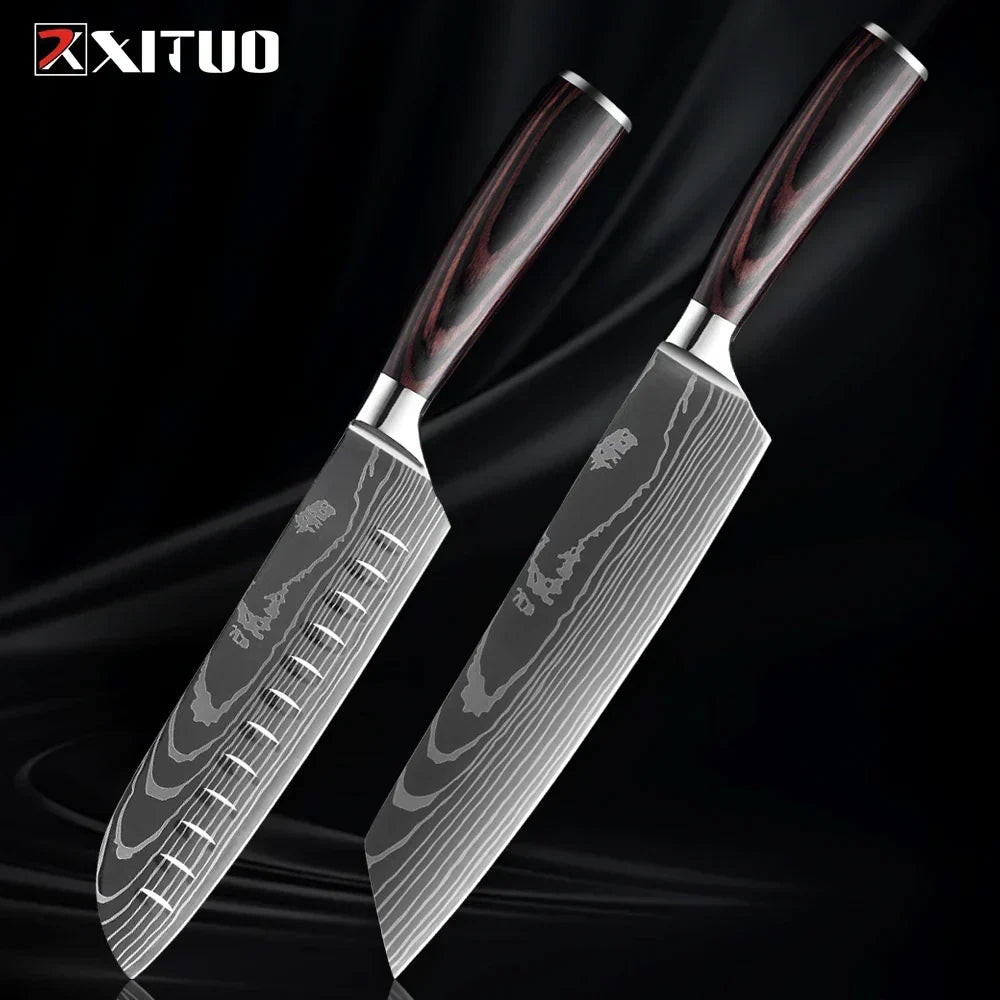 Kitchen Knife Set Forged Stainless Steel Wooden Handles