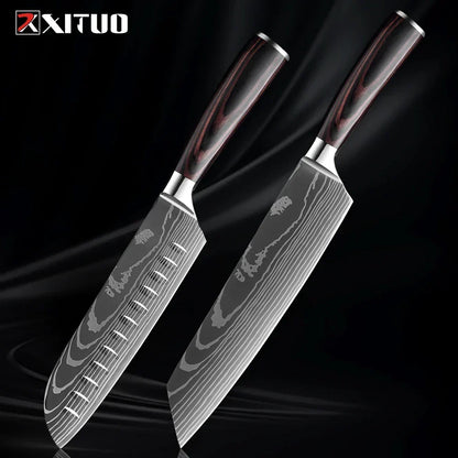 Kitchen Knife Set Forged Stainless Steel Wooden Handles