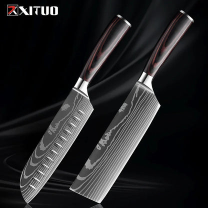 Kitchen Knife Set Forged Stainless Steel Wooden Handles
