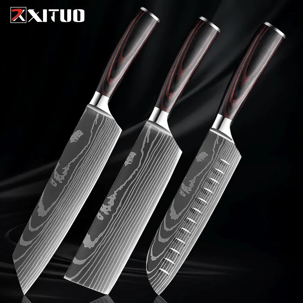 Kitchen Knife Set Forged Stainless Steel Wooden Handles