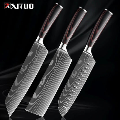 Kitchen Knife Set Forged Stainless Steel Wooden Handles