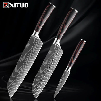 Kitchen Knife Set Forged Stainless Steel Wooden Handles