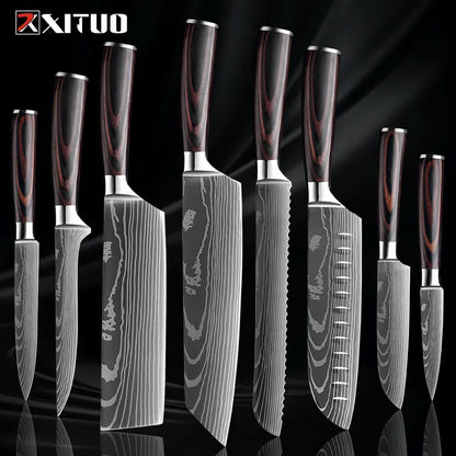 Kitchen Knife Set Forged Stainless Steel Wooden Handles