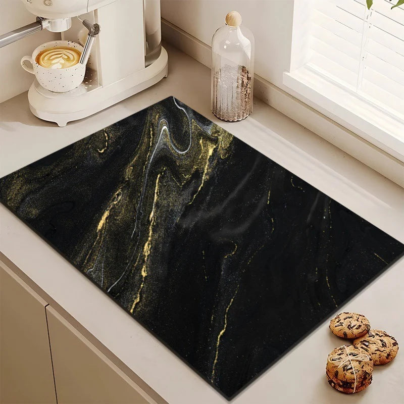Kitchen Mat Cushioned Non-Slip Marble Print Washable