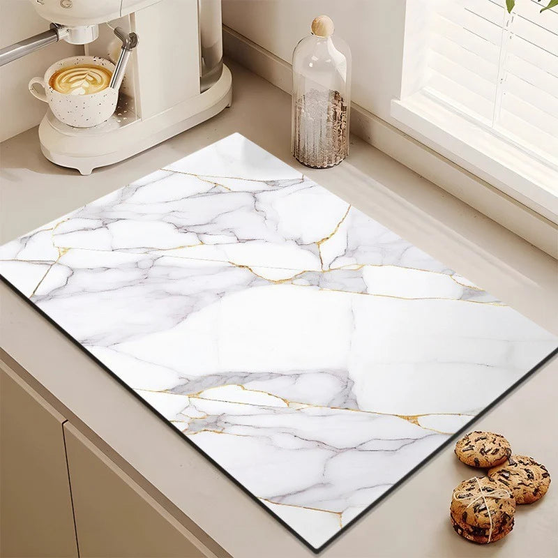 Kitchen Mat Cushioned Non-Slip Marble Print Washable