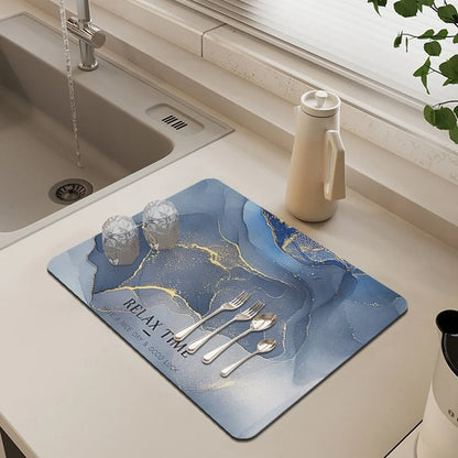 Kitchen Mat Cushioned Non-Slip Marble Print Washable