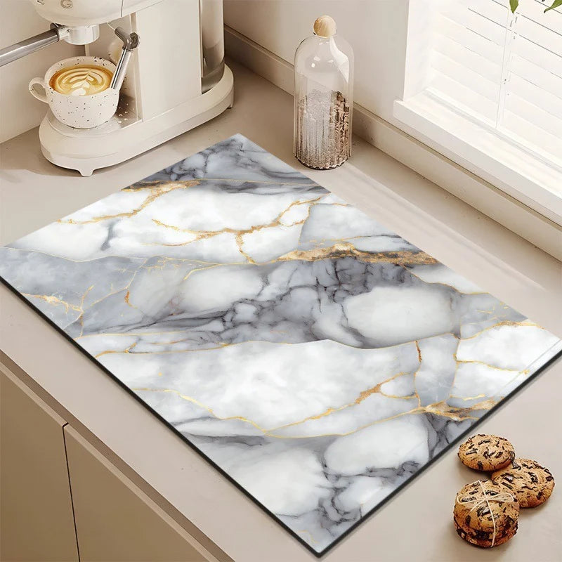Kitchen Mat Cushioned Non-Slip Marble Print Washable