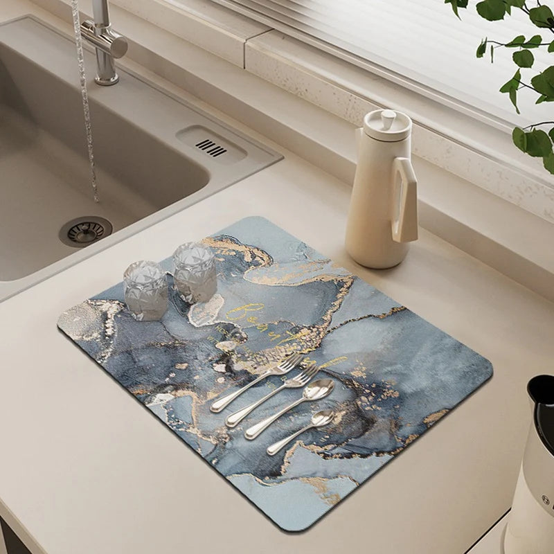 Kitchen Mat Cushioned Non-Slip Marble Print Washable