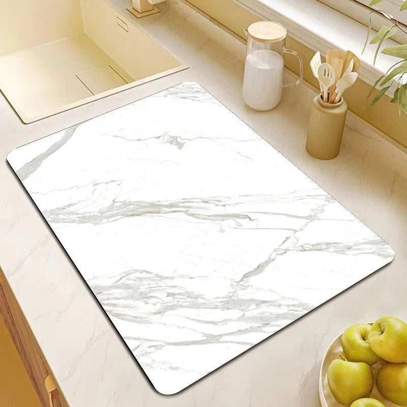 Kitchen Mat Cushioned Non-Slip Marble Print Washable
