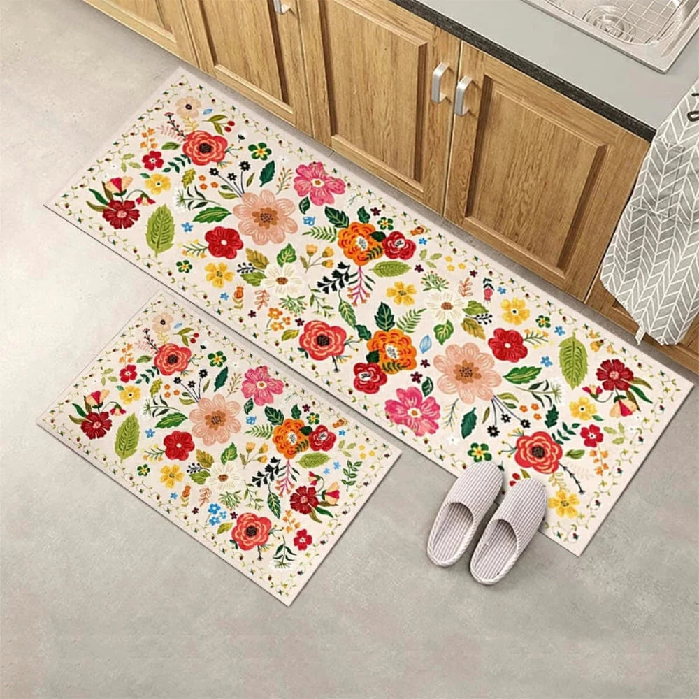 Kitchen Mat Set Boho Floral Anti-Fatigue Non-Slip Backing