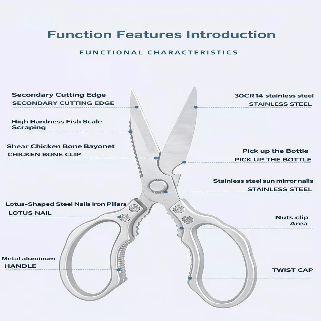 Kitchen Scissors Stainless Steel Blades Ergonomic Aluminum Handles