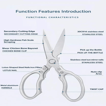 Kitchen Scissors Stainless Steel Blades Ergonomic Aluminum Handles