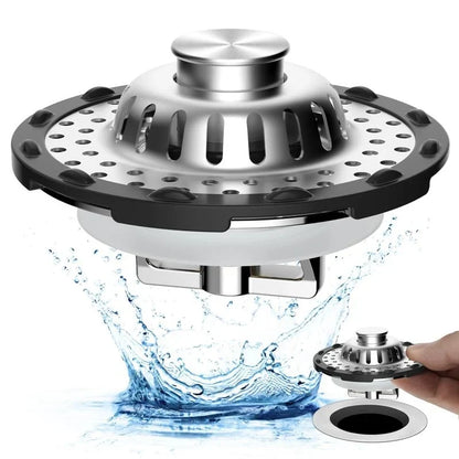 Kitchen Sink Strainer Stainless Steel Dual Stopper & Fine Mesh