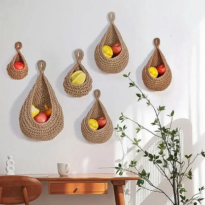 Kitchen Storage Basket Handwoven Hemp Rope Space-Saving