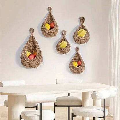 Kitchen Storage Basket Handwoven Hemp Rope Space-Saving