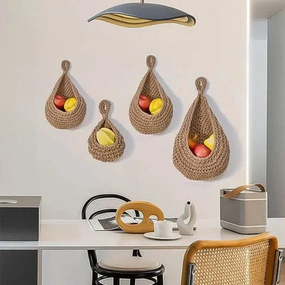 Kitchen Storage Basket Handwoven Hemp Rope Space-Saving