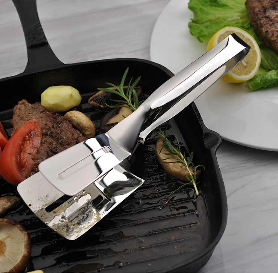 Kitchen Tongs 2-In-1 Slotted Stainless Steel