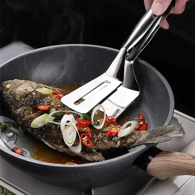 Kitchen Tongs 2-In-1 Slotted Stainless Steel