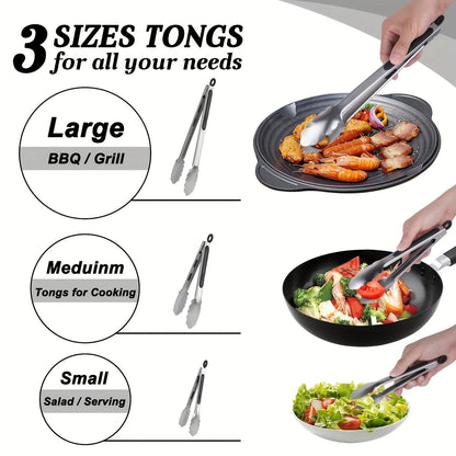 Kitchen Tongs Stainless Steel Locking Non-Slip Handles