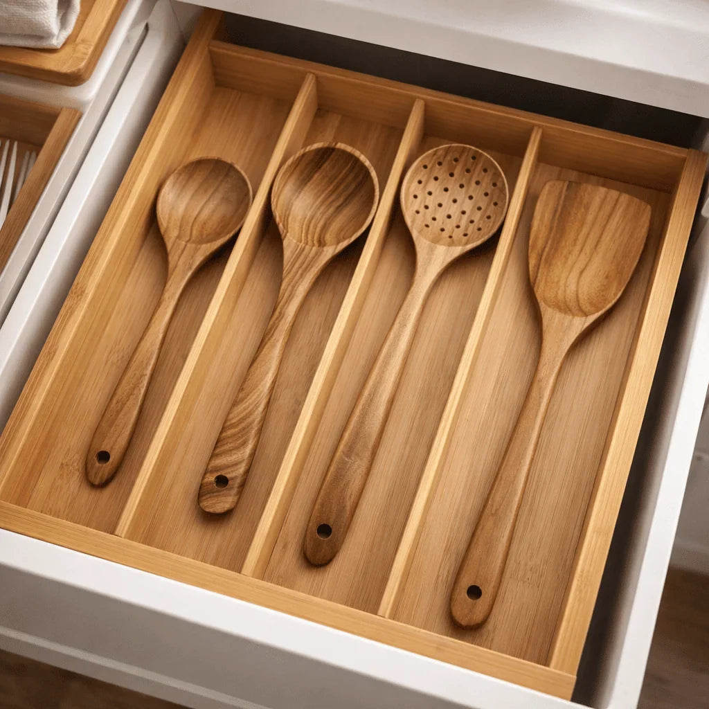Kitchen Utensil Set Natural Wood Pan-Friendly & Non-Scratch