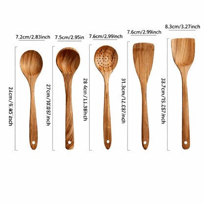 Kitchen Utensil Set Natural Wood Pan-Friendly & Non-Scratch