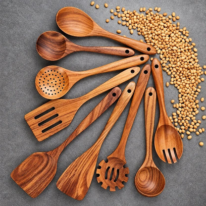 Kitchen Utensil Set Teak Wood Ergonomic & Heat-Resistant