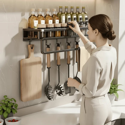 Kitchen Wall Shelf Powder-Coated Steel Space-Saving