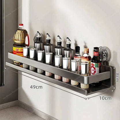 Kitchen Wall Shelf Stainless Steel No-Drill Suction Mount