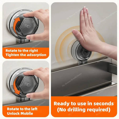 Kitchen Wall Shelf Stainless Steel No-Drill Suction Mount