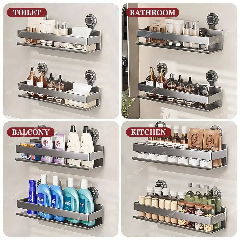 Kitchen Wall Shelf Stainless Steel No-Drill Suction Mount