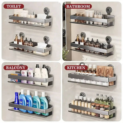 Kitchen Wall Shelf Stainless Steel No-Drill Suction Mount