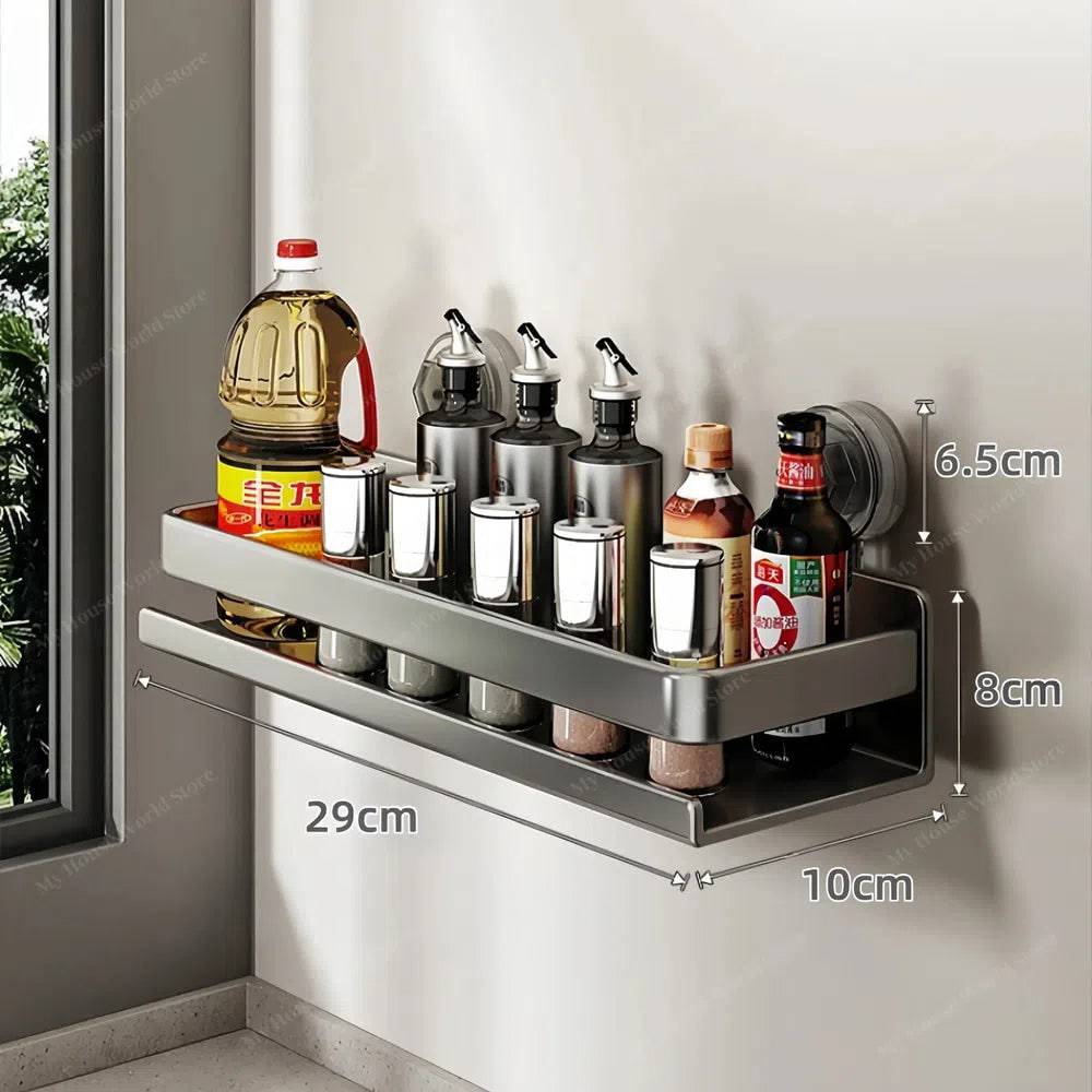 Kitchen Wall Shelf Stainless Steel No-Drill Suction Mount