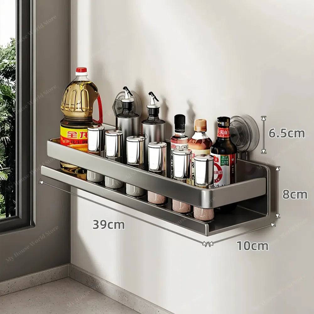 Kitchen Wall Shelf Stainless Steel No-Drill Suction Mount