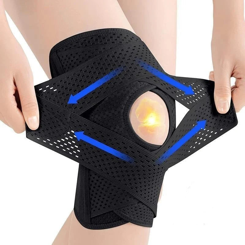 Knee Brace Open Patella Side Spring Stabilizers Adjustable Compression Straps