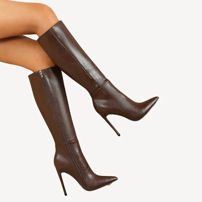 Knee-High Boots 4-Inch Stiletto Heel Side Zip