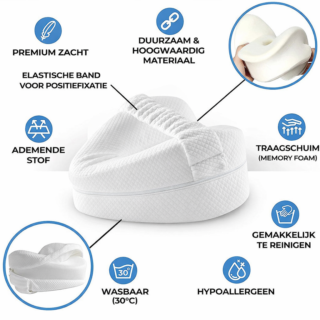 Knee Pillow Memory Foam Ergonomic Crescent Adjustable Strap