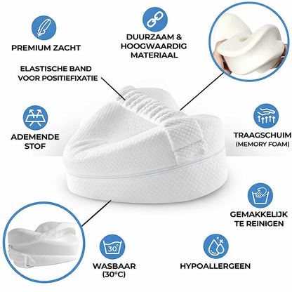 Knee Pillow Memory Foam Ergonomic Crescent Adjustable Strap