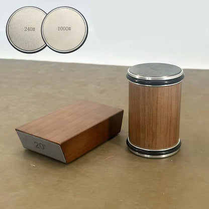 Knife Sharpener Set Rolling Diamond Wooden Platform