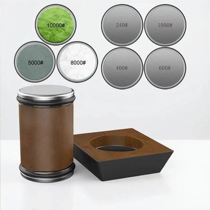 Knife Sharpener Set Rolling Diamond Wooden Platform