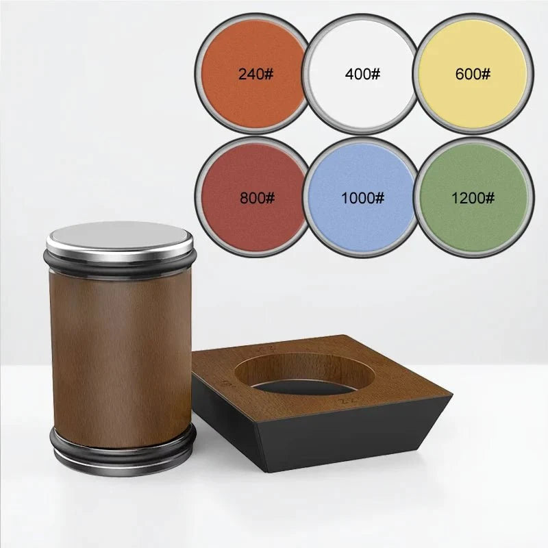 Knife Sharpener Set Rolling Diamond Wooden Platform
