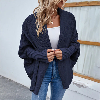 Knit Cardigan Loose Fit Batwing Sleeves Polyester Acrylic Blend