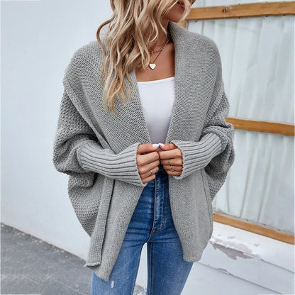 Knit Cardigan Loose Fit Batwing Sleeves Polyester Acrylic Blend