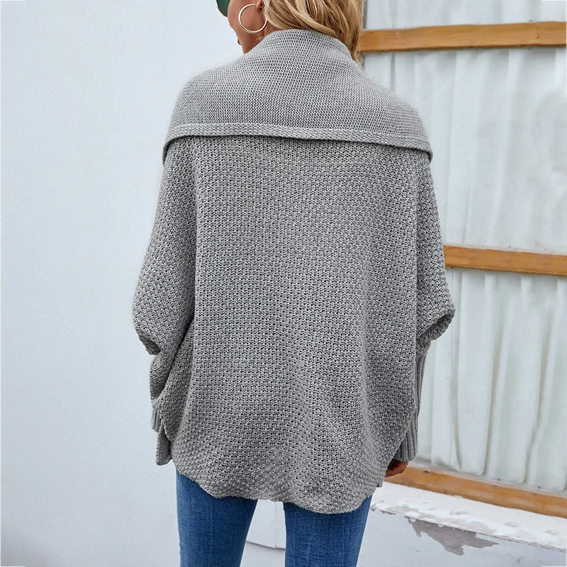 Knit Cardigan Loose Fit Batwing Sleeves Polyester Acrylic Blend