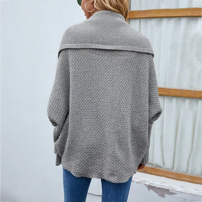 Knit Cardigan Loose Fit Batwing Sleeves Polyester Acrylic Blend