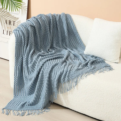 Knitted Throw Blanket Acrylic Lightweight with Fringe