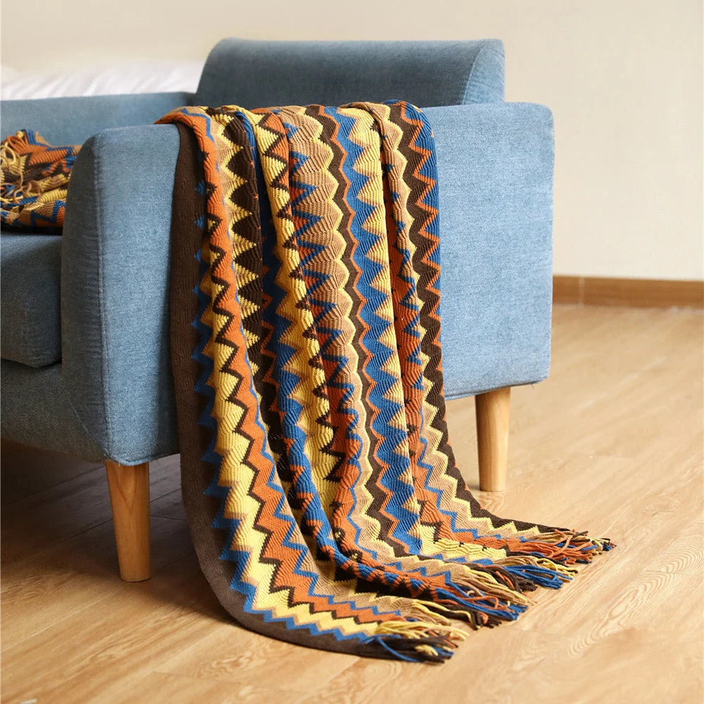 Knitted Throw Soft Textured Chevron Pattern