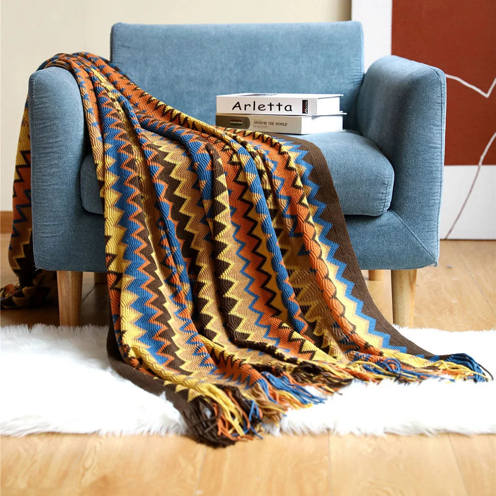 Knitted Throw Soft Textured Chevron Pattern