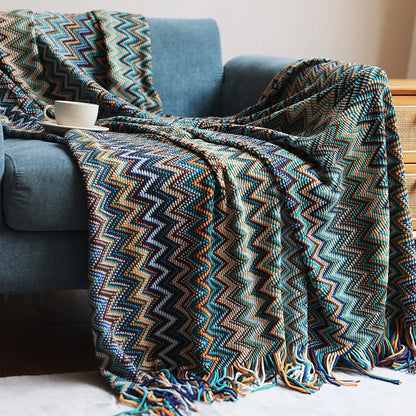 Knitted Throw Soft Textured Chevron Pattern